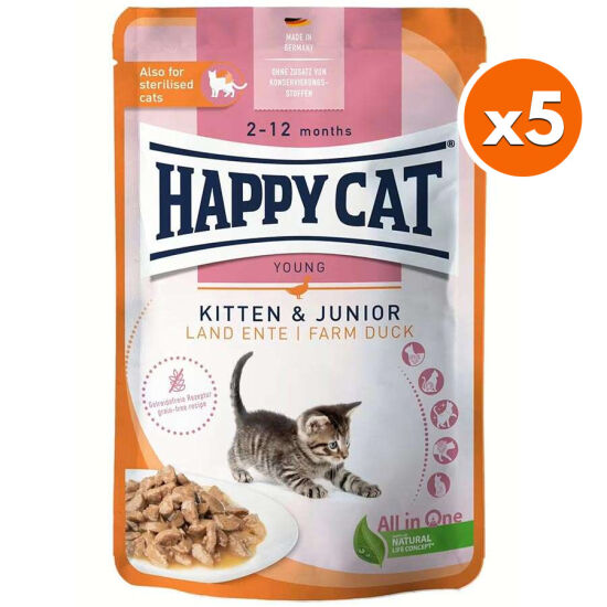 Happy Cat Meat in Sauce Kitten Junior Ördekli Kedi Yaş Maması 85 Gr x 5 Adet - 1