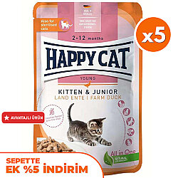 Happy Cat Meat in Sauce Kitten Junior Ördekli Kedi Yaş Maması 85 Gr x 5 Adet - Happy Cat
