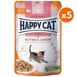 Happy Cat Meat in Sauce Kitten Junior Ördekli Kedi Yaş Maması 85 Gr x 5 Adet - Happy Cat