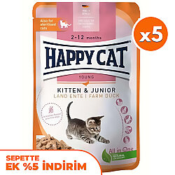 Happy Cat Meat in Sauce Kitten Junior Ördekli Kedi Yaş Maması 85 Gr x 5 Adet - Happy Cat