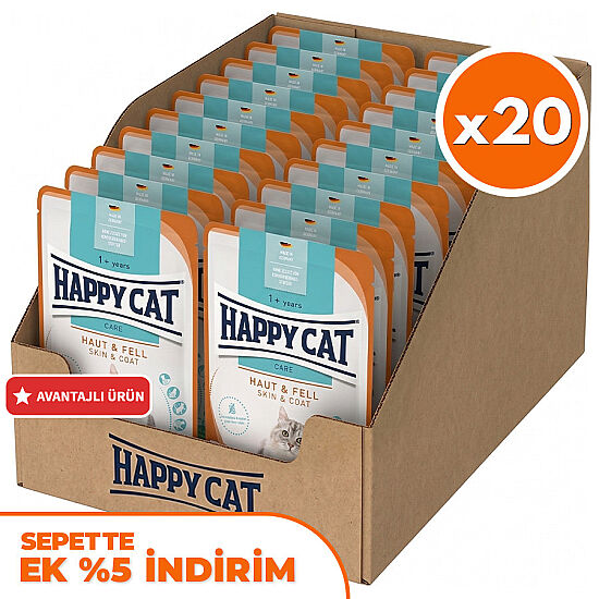 Happy Cat Meat in Sauce Skin Coat Deri ve Tüy Sağlığı Kedi Yaş Maması 85 Gr x 20 Adet - 1