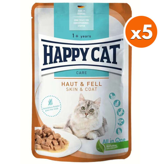 Happy Cat Meat in Sauce Skin Coat Deri ve Tüy Sağlığı Kedi Yaş Maması 85 Gr x 5 Adet - 1