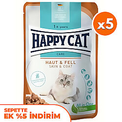 Happy Cat Meat in Sauce Skin Coat Deri ve Tüy Sağlığı Kedi Yaş Maması 85 Gr x 5 Adet - Happy Cat