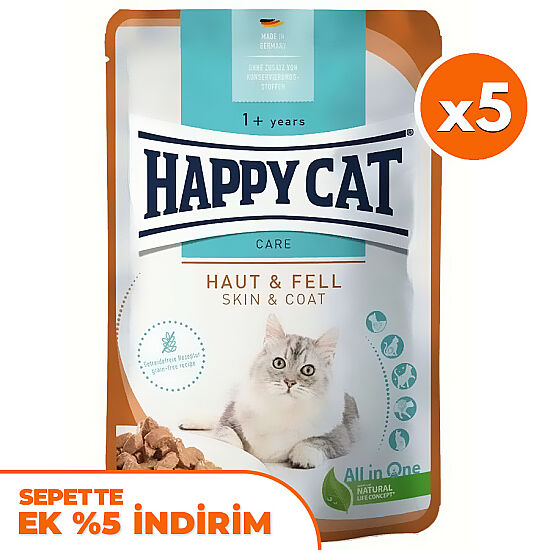 Happy Cat Meat in Sauce Skin Coat Deri ve Tüy Sağlığı Kedi Yaş Maması 85 Gr x 5 Adet - 1