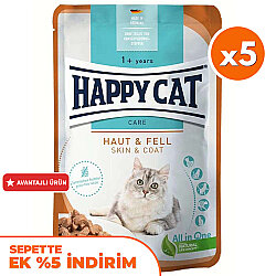 Happy Cat Meat in Sauce Skin Coat Deri ve Tüy Sağlığı Kedi Yaş Maması 85 Gr x 5 Adet - Happy Cat