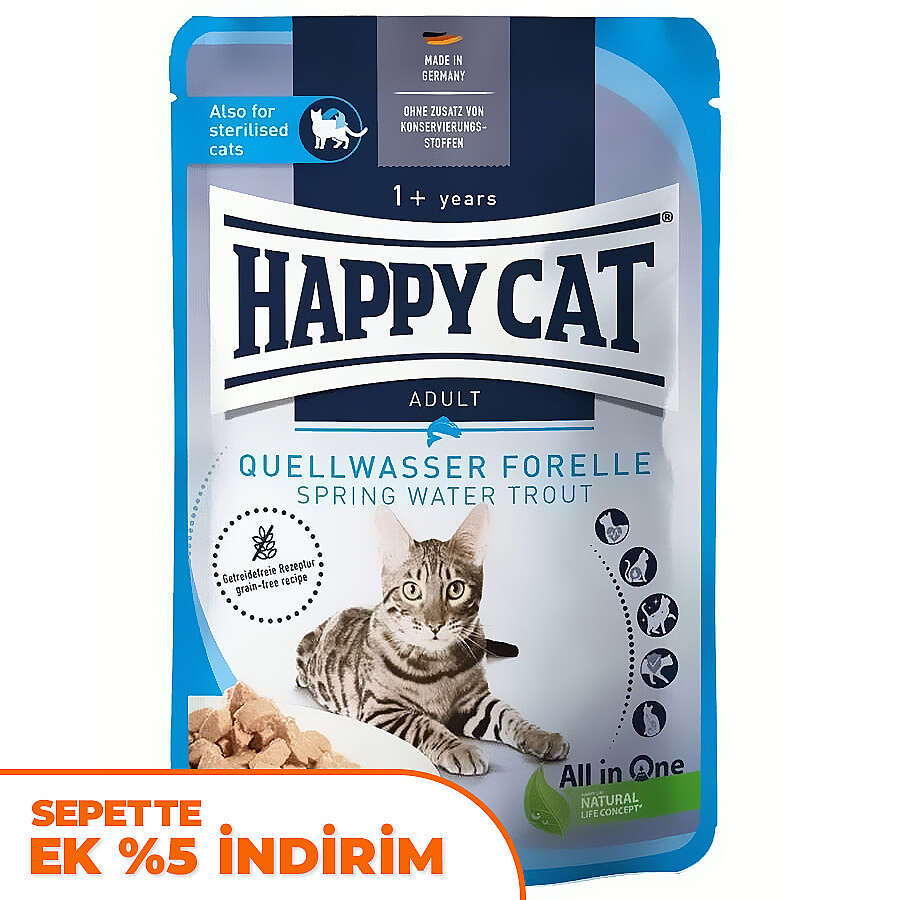 Happy Cat Meat in Sauce Sterilised Alabalıklı Kısırlaştırılmış Kedi Yaş Maması 85 Gr
