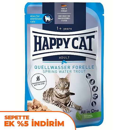 Happy Cat Meat in Sauce Sterilised Alabalıklı Kısırlaştırılmış Kedi Yaş Maması 85 Gr - 1