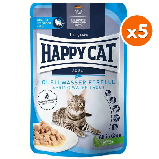 Happy Cat Meat in Sauce Sterilised Alabalıklı Kısırlaştırılmış Kedi Yaş Maması 85 Gr x 5 Adet - 1