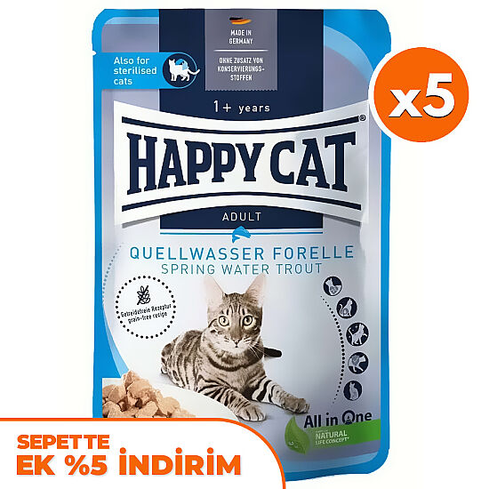 Happy Cat Meat in Sauce Sterilised Alabalıklı Kısırlaştırılmış Kedi Yaş Maması 85 Gr x 5 Adet - 1
