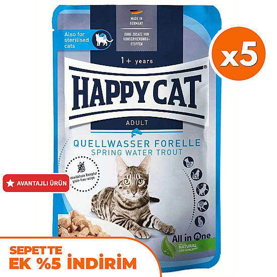 Happy Cat Meat in Sauce Sterilised Alabalıklı Kısırlaştırılmış Kedi Yaş Maması 85 Gr x 5 Adet - 1