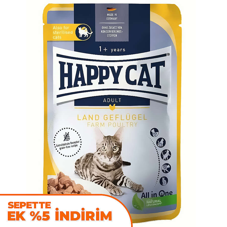 Happy Cat Meat in Sauce Sterilised Kümes Hayvanlı Kısırlaştırılmış Kedi Yaş Maması 85 Gr