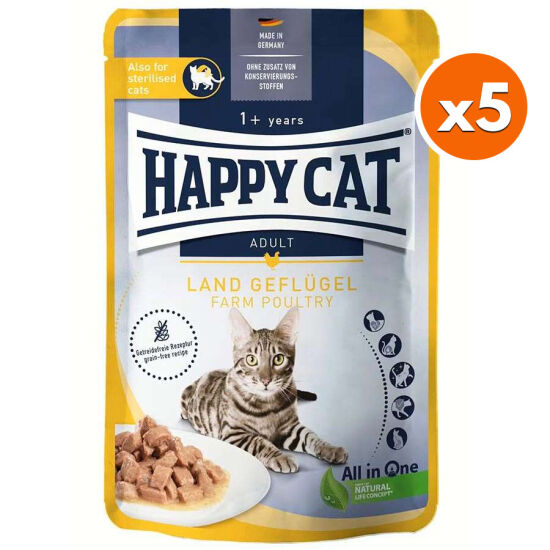 Happy Cat Meat in Sauce Sterilised Kümes Hayvanlı Kısırlaştırılmış Kedi Yaş Maması 85 Gr x 5 Adet - 1