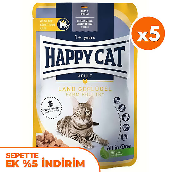 Happy Cat Meat in Sauce Sterilised Kümes Hayvanlı Kısırlaştırılmış Kedi Yaş Maması 85 Gr x 5 Adet - 1