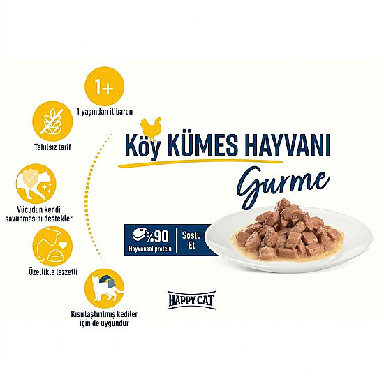 Happy Cat Meat in Sauce Sterilised Kümes Hayvanlı Kısırlaştırılmış Kedi Yaş Maması 85 Gr x 5 Adet - 5