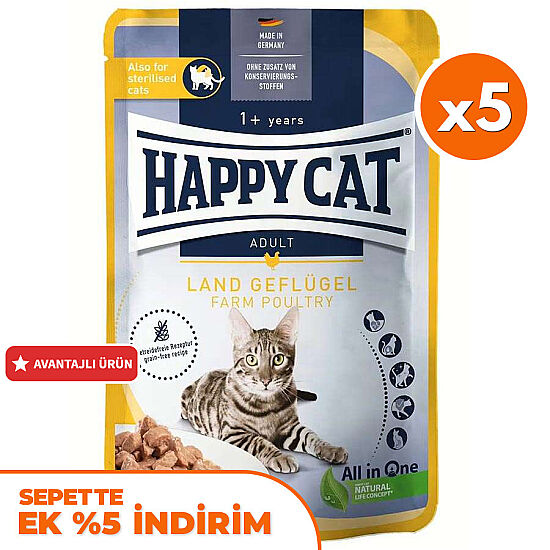 Happy Cat Meat in Sauce Sterilised Kümes Hayvanlı Kısırlaştırılmış Kedi Yaş Maması 85 Gr x 5 Adet - 1