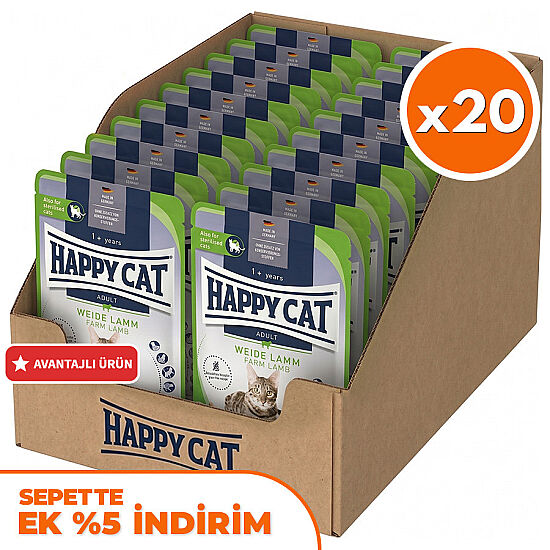 Happy Cat Meat in Sauce Sterilised Kuzu Etli Kısırlaştırılmış Kedi Yaş Maması 85 Gr x 20 Adet - 1