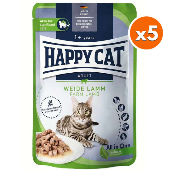 Happy Cat Meat in Sauce Sterilised Kuzu Etli Kısırlaştırılmış Kedi Yaş Maması 85 Gr x 5 Adet - 1