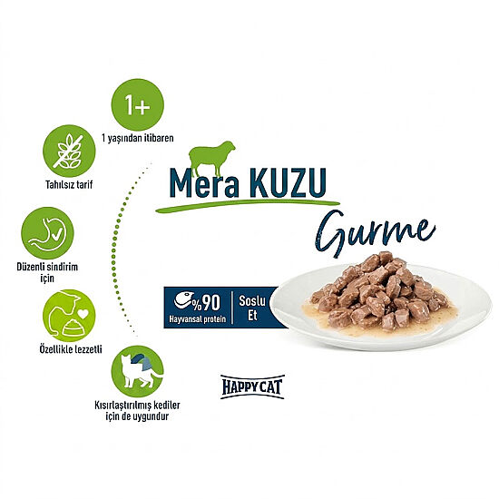Happy Cat Meat in Sauce Sterilised Kuzu Etli Kısırlaştırılmış Kedi Yaş Maması 85 Gr x 5 Adet - 5