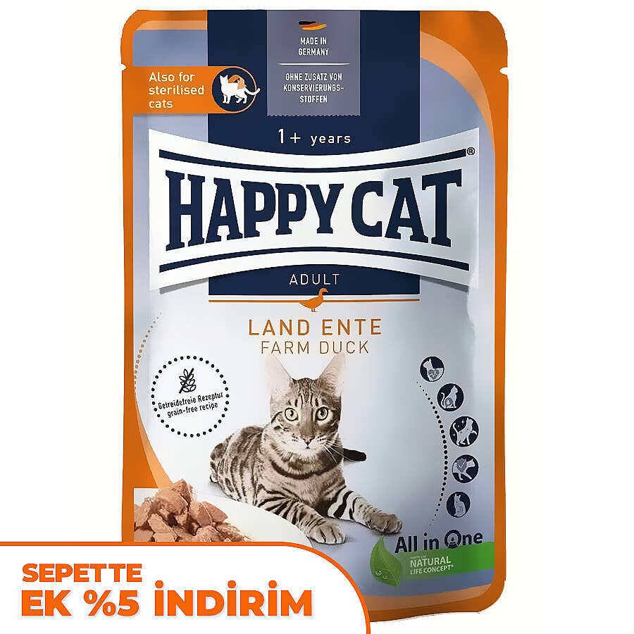 Happy Cat Meat in Sauce Sterilised Ördekli Kısırlaştırılmış Kedi Yaş Maması 85 Gr