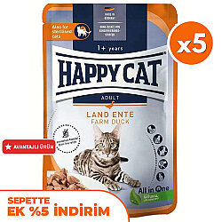 Happy Cat Meat in Sauce Sterilised Ördekli Kısırlaştırılmış Kedi Yaş Maması 85 Gr x 5 Adet - Happy Cat