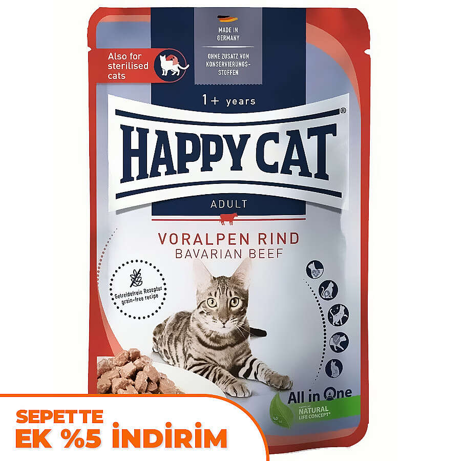 Happy Cat Meat in Sauce Sterilised Sığır Etli Kısırlaştırılmış Kedi Yaş Maması 85 Gr