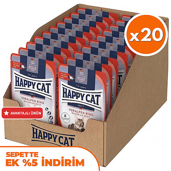 Happy Cat Meat in Sauce Sterilised Sığır Etli Kısırlaştırılmış Kedi Yaş Maması 85 Gr x 20 Adet - 1