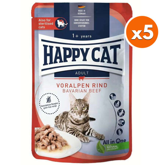 Happy Cat Meat in Sauce Sterilised Sığır Etli Kısırlaştırılmış Kedi Yaş Maması 85 Gr x 5 Adet - 1