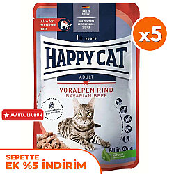 Happy Cat Meat in Sauce Sterilised Sığır Etli Kısırlaştırılmış Kedi Yaş Maması 85 Gr x 5 Adet - Happy Cat