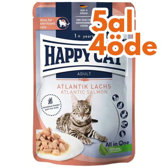 Happy Cat Meat in Sauce Sterilised Somonlu Kısırlaştırılmış Kedi Yaş Maması 85 Gr - 5 Al 4 Öde - 1