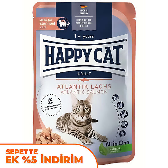 Happy Cat Meat in Sauce Sterilised Somonlu Kısırlaştırılmış Kedi Yaş Maması 85 Gr - 1