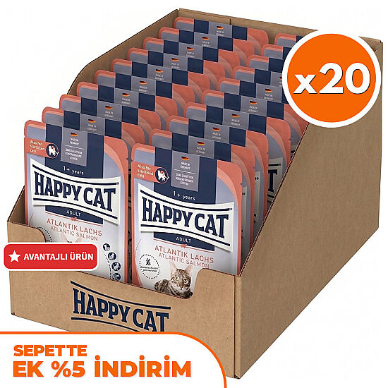 Happy Cat Meat in Sauce Sterilised Somonlu Kısırlaştırılmış Kedi Yaş Maması 85 Gr x 20 Adet - 1
