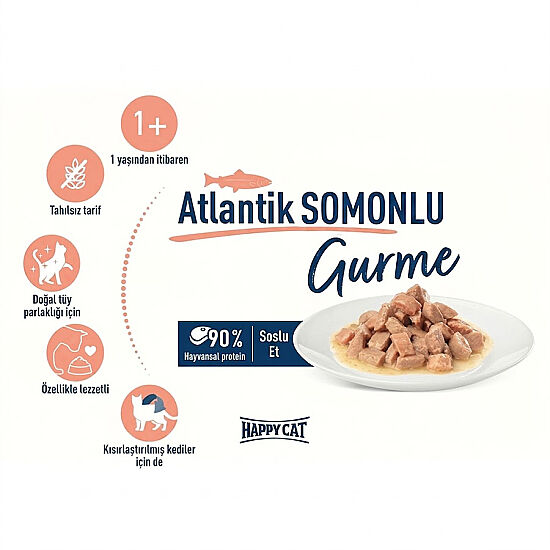 Happy Cat Meat in Sauce Sterilised Somonlu Kısırlaştırılmış Kedi Yaş Maması 85 Gr x 5 Adet - 5