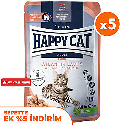 Happy Cat Meat in Sauce Sterilised Somonlu Kısırlaştırılmış Kedi Yaş Maması 85 Gr x 5 Adet - Happy Cat