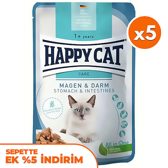 Happy Cat Meat in Sauce Stomach Intestines Mide Sağlığı Kedi Yaş Maması 85 Gr x 5 Adet - 1
