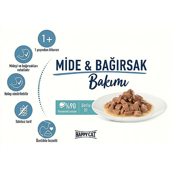 Happy Cat Meat in Sauce Stomach Intestines Mide Sağlığı Kedi Yaş Maması 85 Gr x 5 Adet - 5