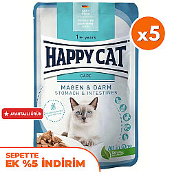Happy Cat Meat in Sauce Stomach Intestines Mide Sağlığı Kedi Yaş Maması 85 Gr x 5 Adet - Happy Cat