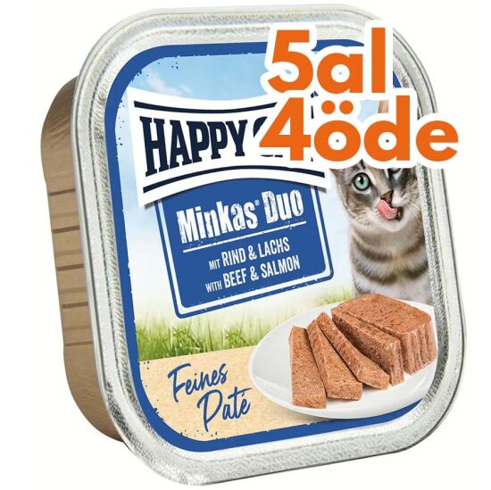 Happy Cat Minkas Duo Sığır Etli ve Somonlu Kedi Yaş Maması 100 Gr - 5 Al 4 Öde - 1