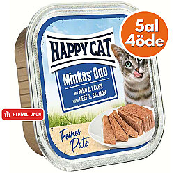 Happy Cat Minkas Duo Sığır Etli ve Somonlu Kedi Yaş Maması 100 Gr - 5 Al 4 Öde - Happy Cat
