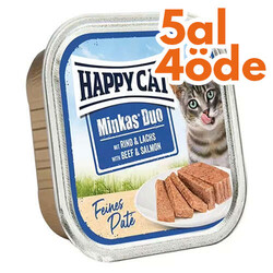 Happy Cat - Happy Cat Minkas Duo Sığır Etli ve Somonlu Kedi Yaş Maması 100 Gr - 5 Al 4 Öde