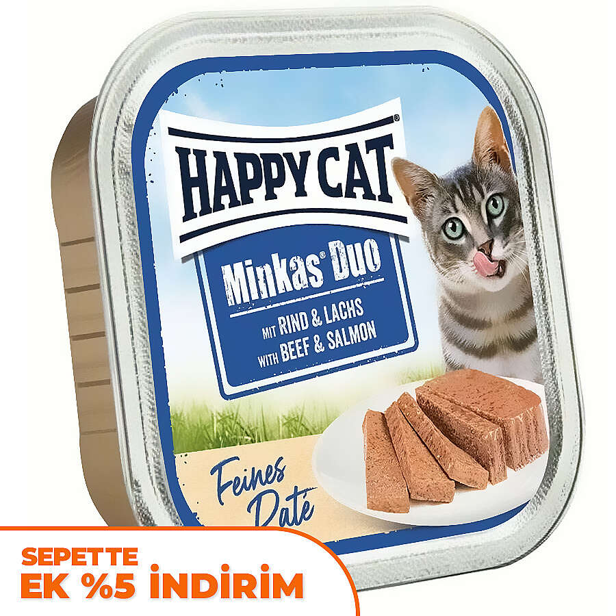 Happy Cat Minkas Duo Sığır Etli ve Somonlu Kedi Yaş Maması 100 Gr