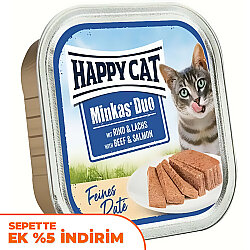 Happy Cat Minkas Duo Sığır Etli ve Somonlu Kedi Yaş Maması 100 Gr - Happy Cat