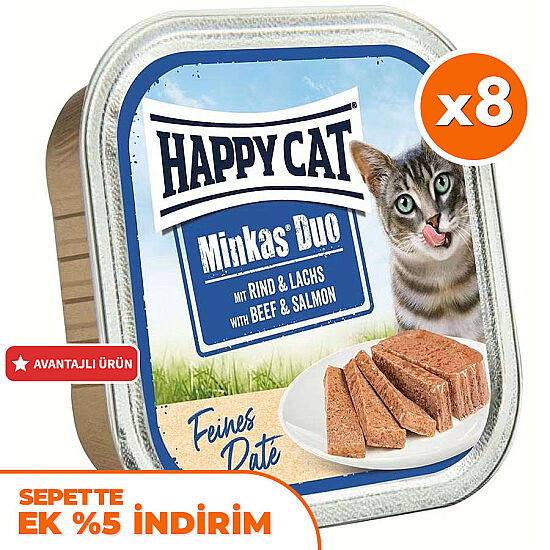 Happy Cat Minkas Duo Sığır Etli ve Somonlu Kedi Yaş Maması 100 Gr x 8 Adet - 1