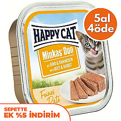 Happy Cat Minkas Duo Sığır Etli ve Tavşanlı Kedi Yaş Maması 100 Gr - 5 Al 4 Öde - Happy Cat