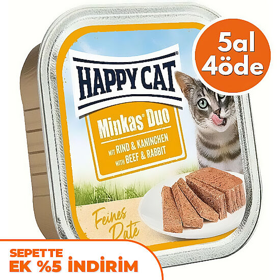 Happy Cat Minkas Duo Sığır Etli ve Tavşanlı Kedi Yaş Maması 100 Gr - 5 Al 4 Öde - 1
