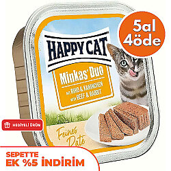Happy Cat Minkas Duo Sığır Etli ve Tavşanlı Kedi Yaş Maması 100 Gr - 5 Al 4 Öde - Happy Cat