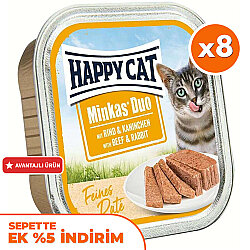 Happy Cat Minkas Duo Sığır Etli ve Tavşanlı Kedi Yaş Maması 100 Gr x 8 Adet - Happy Cat