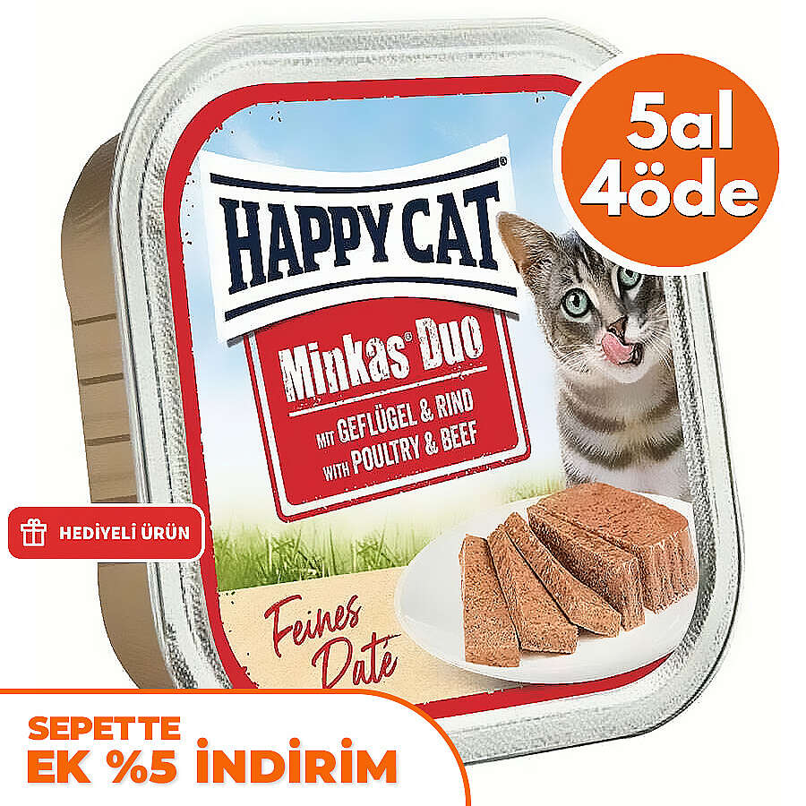 Happy Cat Minkas Duo Tavuklu ve Biftekli Kedi Yaş Maması 100 Gr - 5 Al 4 Öde