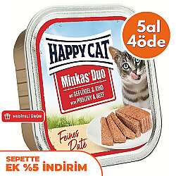Happy Cat Minkas Duo Tavuklu ve Biftekli Kedi Yaş Maması 100 Gr - 5 Al 4 Öde - Happy Cat