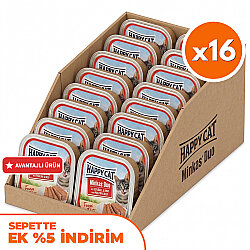 Happy Cat Minkas Duo Tavuklu ve Biftekli Kedi Yaş Maması 100 Gr x 16 Adet - Happy Cat
