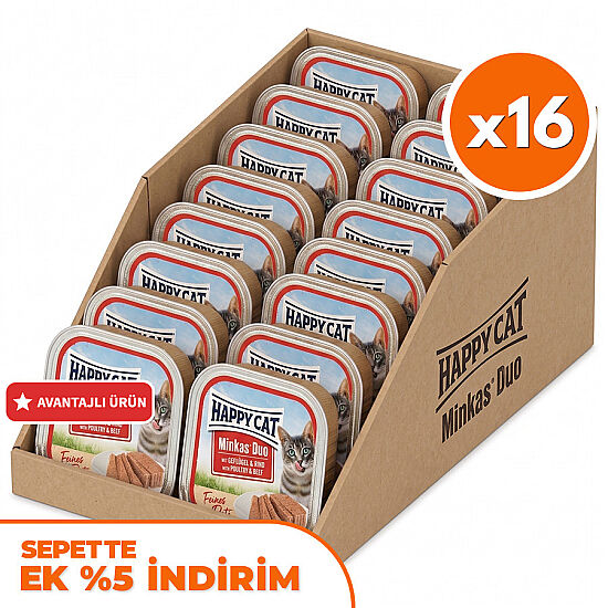 Happy Cat Minkas Duo Tavuklu ve Biftekli Kedi Yaş Maması 100 Gr x 16 Adet - 1